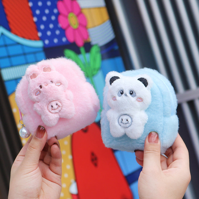 Wholesale Trendy Plush Animal Backpack Coin Purse Light Green Zipper Pouch Gift