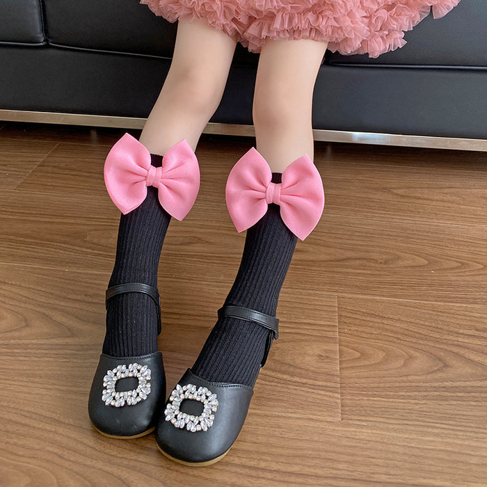 Wholesale Bow Lace Cotton Socks Candy-colored  Mid-length Socks Cute Children' s Calf Piled Socks
