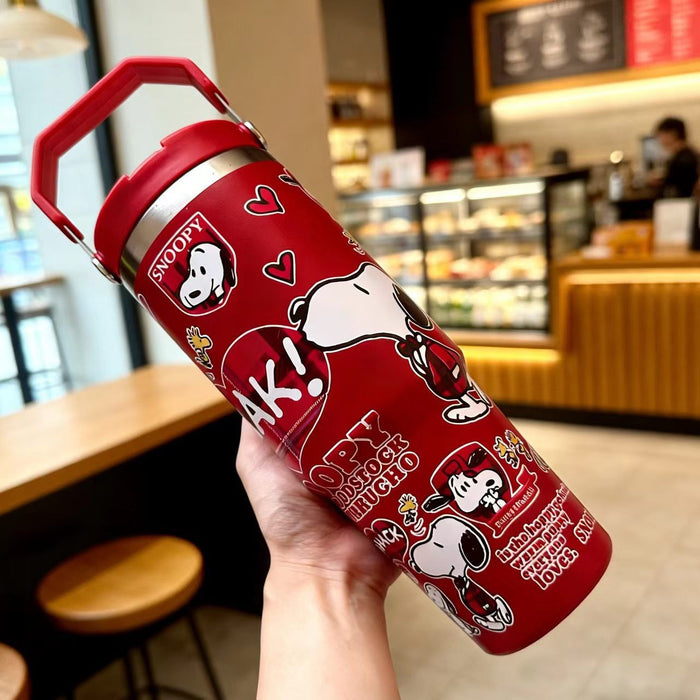 Wholesale Stylish Cartoon Insulated Cup 304 Stainless Steel with Handle and Straw Large Capacity Thermal Mug