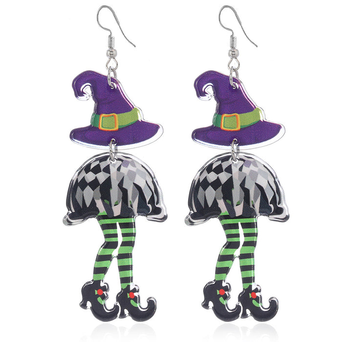 Wholesale Cross-Border European aColorful long-legged witch  creative splicing acrylic double-sided earrings