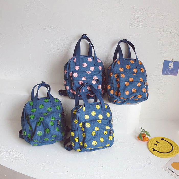 Wholesale Smiley Print Denim Kids Backpack JDC-BP-YuanDuo048