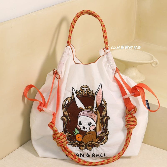 Wholesale Cartoon Embroidered Bag Embroidered Canvas Bag Large Capacity Shopping Bag Shoulder Bag