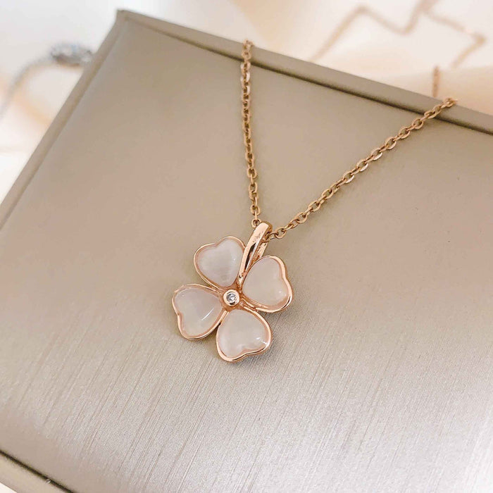 Wholesale Titanium Steel Clover Cat Eye   Necklace JDC-NE-Moyu001