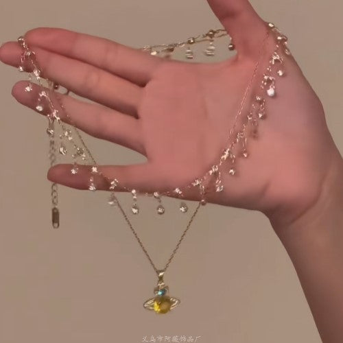Wholesale Butterfly Beaded Double Layer Choker Necklace Trendy Fairy Jewelry Accessory