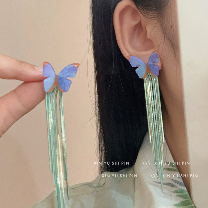 Wholesale Butterfly tassel earrings with sweet flowers, long earrings with exquisite temperament, and delicate earrings