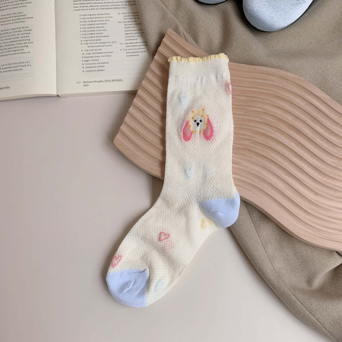 Wholesale Cartoon mesh breathable mid tube socks, cute socks