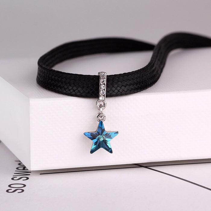 Wholesale Fashion Alloy Star Choker Necklace with Leather Rope Chain