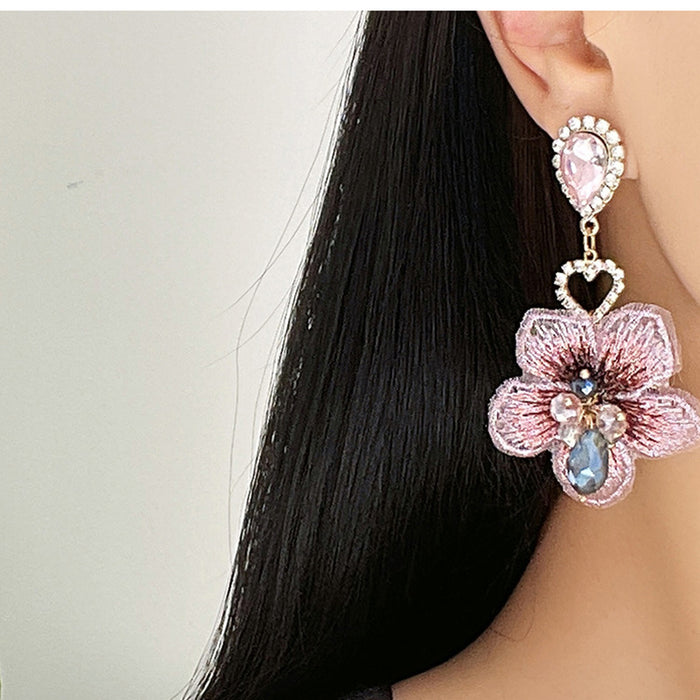 Wholesale Asymmetric Inlaid Diamond Manmade Crystal Flower Earrings JDC-ES-BoYue005