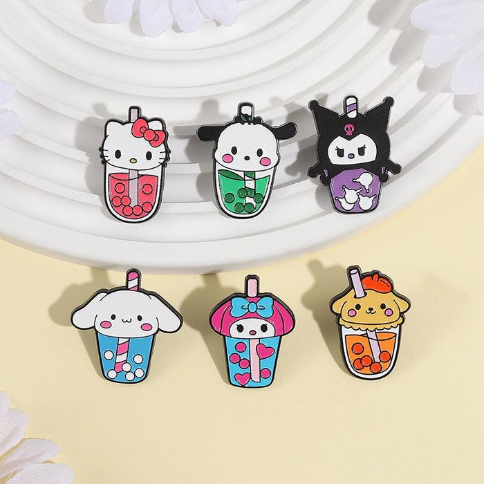 Wholesale Cartoon Puppy and Cat Milk Tea Cup Pattern  Brooch