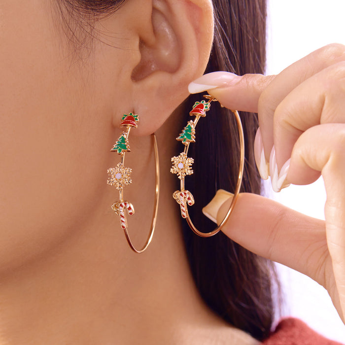 Wholesale Christmas red and green snowflake snowman earrings for women creative simple colorful bell tassel earrings