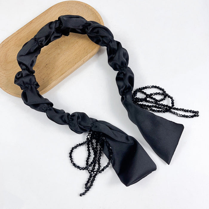 Wholesale Pleated Crystal Bow Satin Fabric Headband JDC-HD-ChaoXuan010