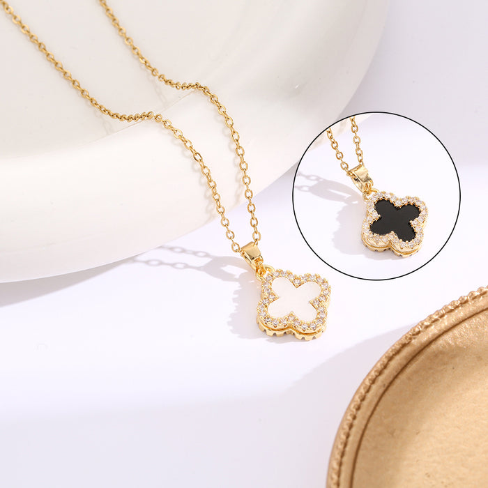 Wholesale full diamond Clover Titanium steel necklace women's choker necklace