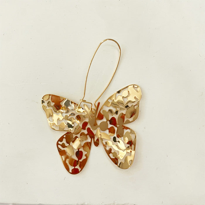 Wholesale Exaggerated butterfly earring jewelry made of brass material, irregularly shaped hollow butterfly earring jewelry