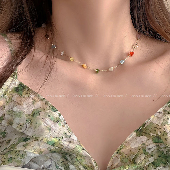 Wholesale Colorful natural stone necklace, light luxury, niche design, collarbone chain, versatile necklace accessories