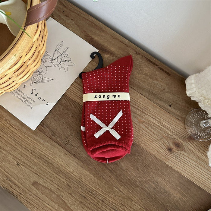 Wholesale Red Socks Children's Middle Socks Flower Bow Pile Cotton Socks