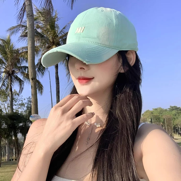 Wholesale Broken hole hat, washed baseball cap, casual embroidered letter duckbill cap, new season sun hat