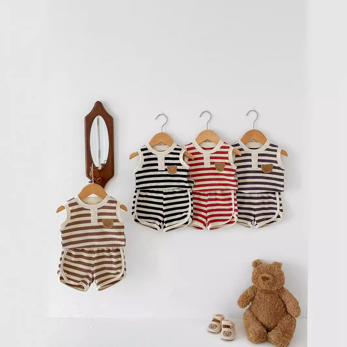 Wholesale Waffle Bear Sleeveless Top Pants Baby Clothes Set JDC-BC-WeiNiS003