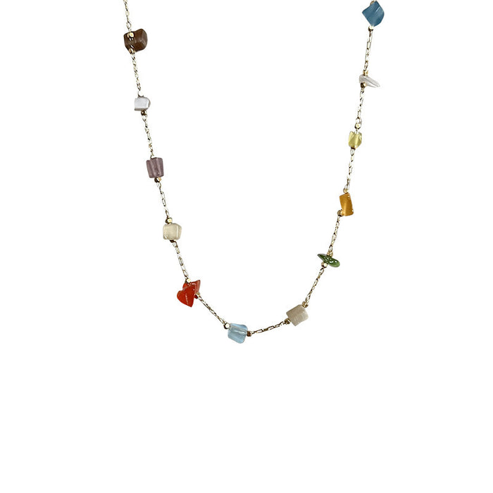 Wholesale Colorful natural stone necklace, light luxury, niche design, collarbone chain, versatile necklace accessories