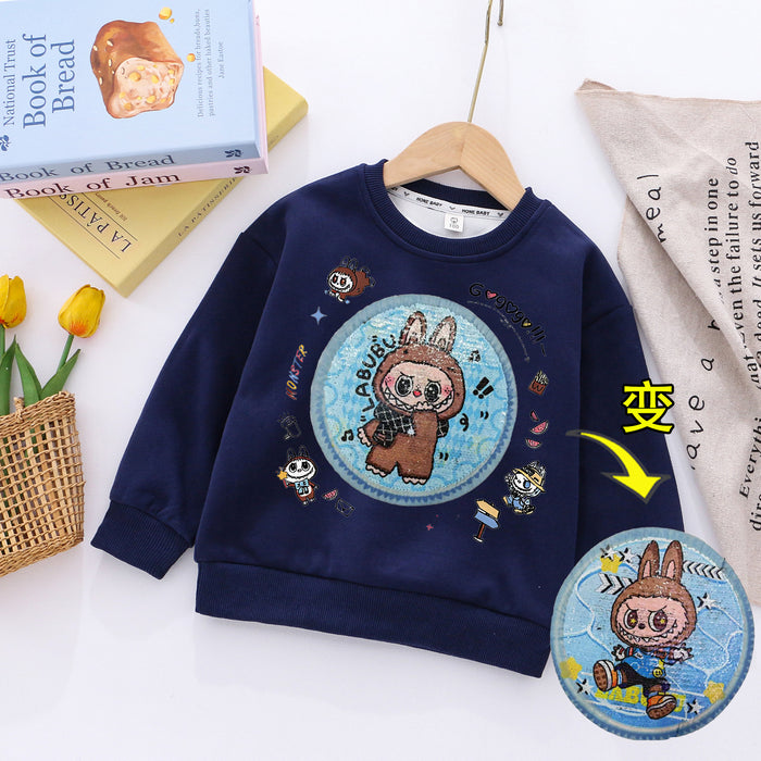 Wholesale Boys'  round neck sweatshirt for boys in autumn,  new style Chinese cotton sweatshirt for children,  trendy printed sweatshirt with double-sided sequins