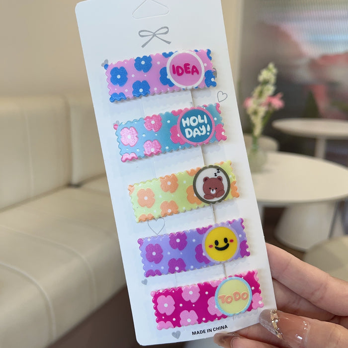 Wholesale 5 PCS Cute cartoon pattern plaid hair clip