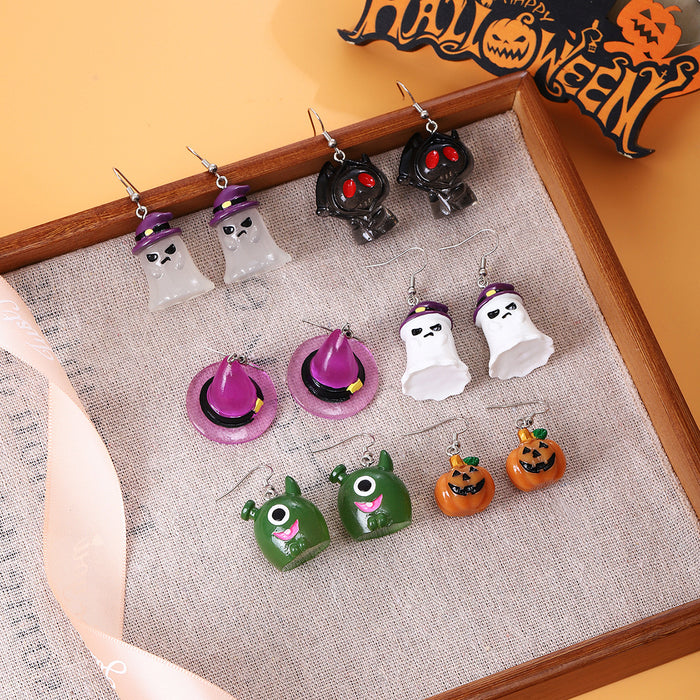 Wholesale  cartoon pumpkin ghost resin earrings funny personality big eye monster witch hat death Earrings