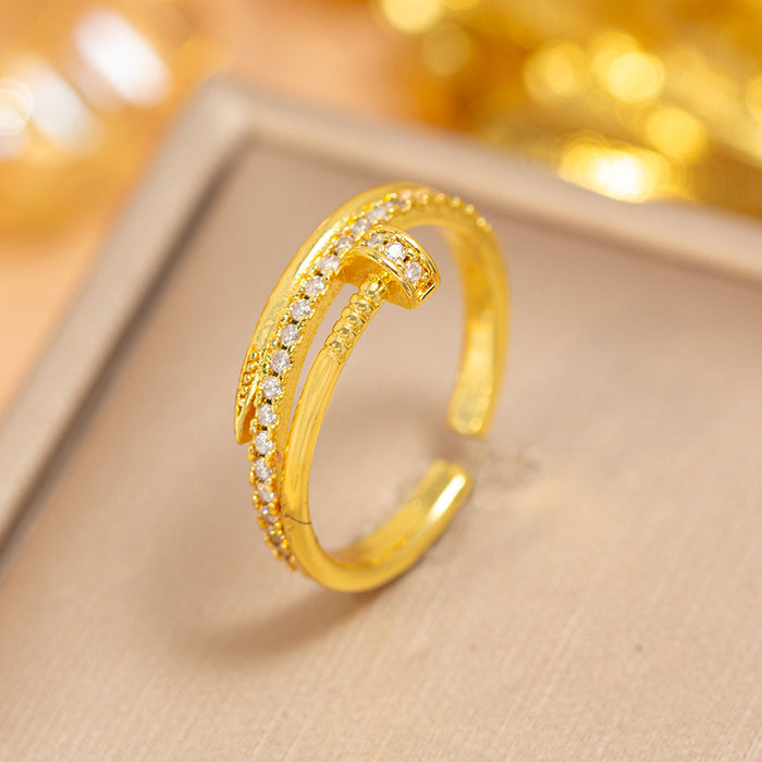 Wholesale Vintage Gold Plated Geometric Hollow Out Ring Adjustable Jewelry Accessory MOQ≥2