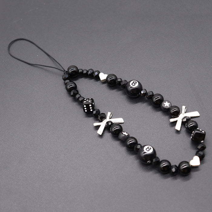 Wholesale black 8 dice bow star mobile phone chain bag buckle personality pendant lanyard