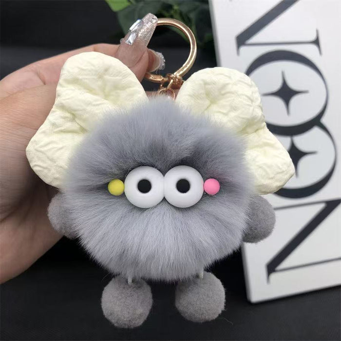 Wholesale Cute plush butterfly knot charcoal ball pendant keychain