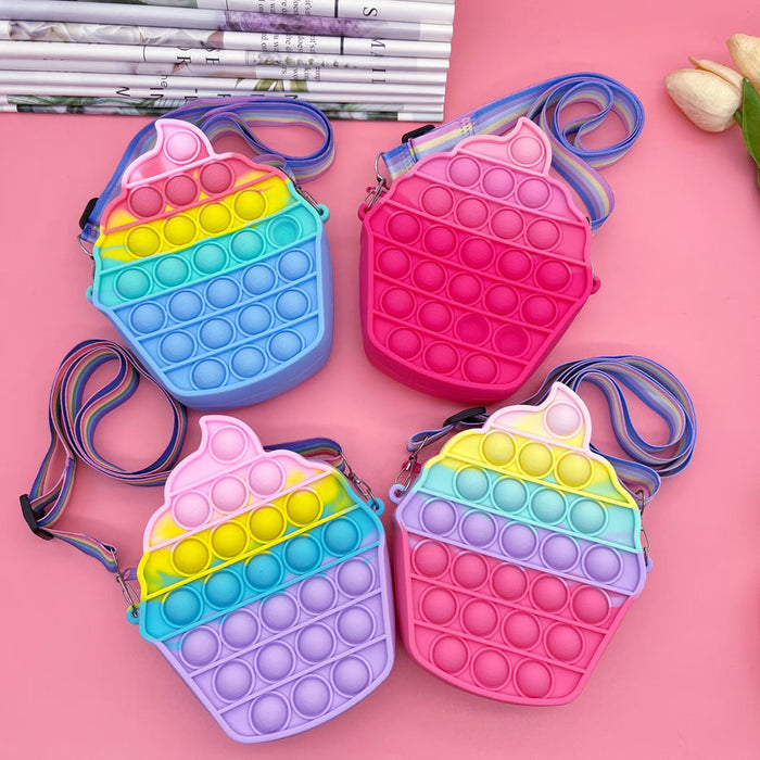 Wholesale Childlike Cute Silicone Crossbody Bag Rainbow Ice Cream Design Toddler Coin Purse MOQ≥3