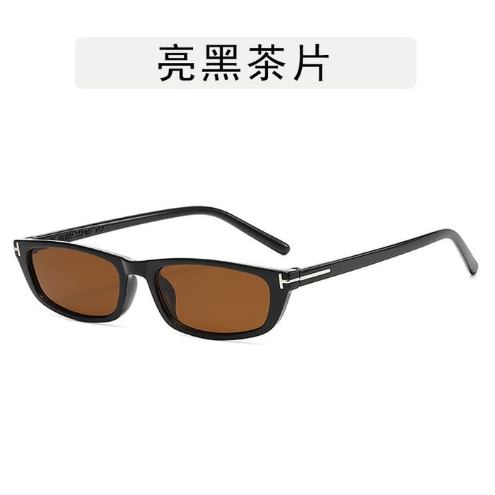 Wholesale Retro small frame T-shaped sunglasses, new fashionable square narrow frame sunglasses, trendy sun protection street photography glasses
