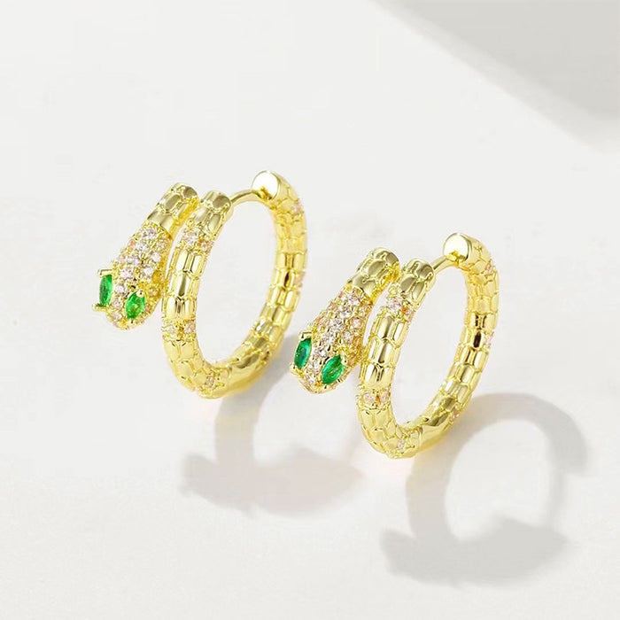 Wholesale Vintage ear buckle design, compact and mini silver needle zircon snake earrings