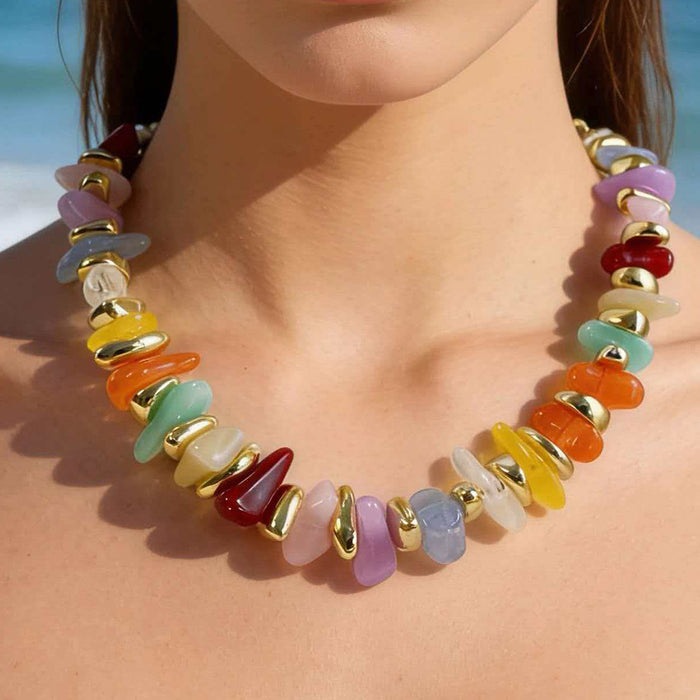 Wholesale Acrylic Bohemian Rainbow Beaded Chain Necklace Jewelry Accessory MOQ≥10