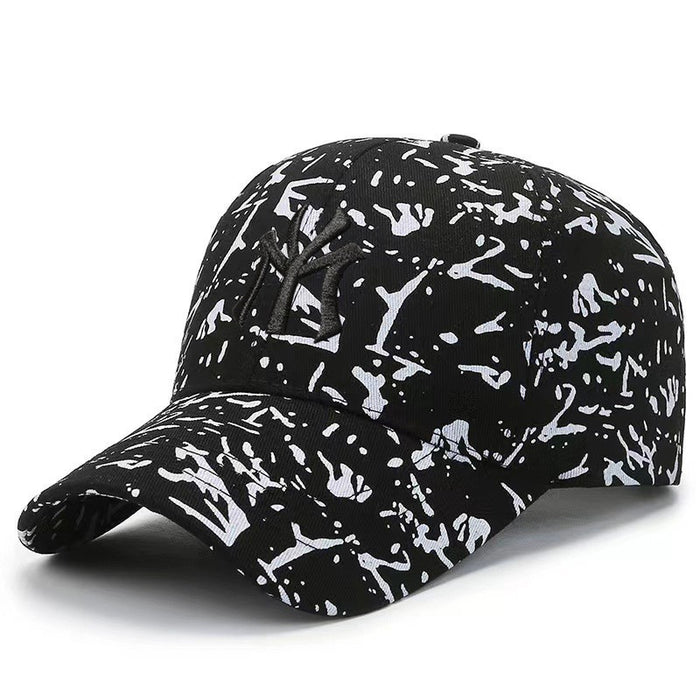 Wholesale Fully printed asymmetrical baseball cap with paint dots for sun protection and pure cotton duckbill cap