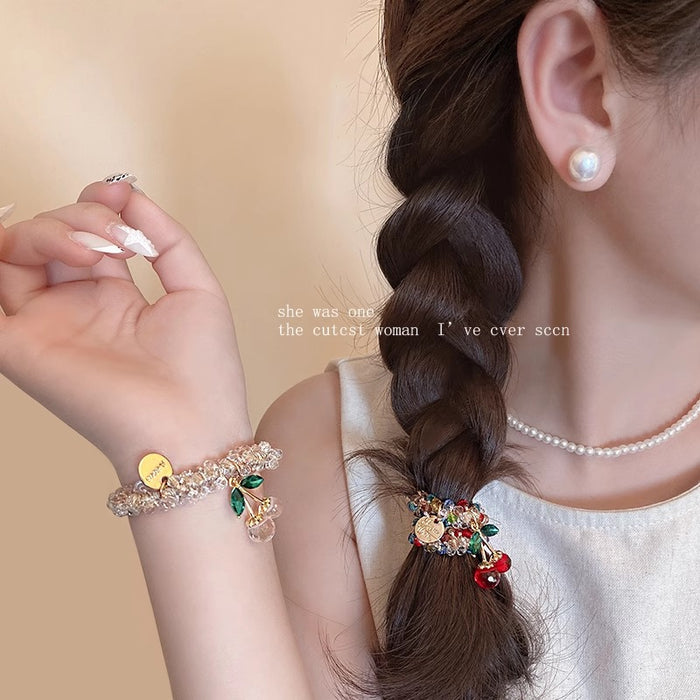 Wholesale Water Diamond Colored Crystal Bracelet Dual purpose Hair Ring Head Rope Hair Rope Leather Tie Ponytail Headpiece