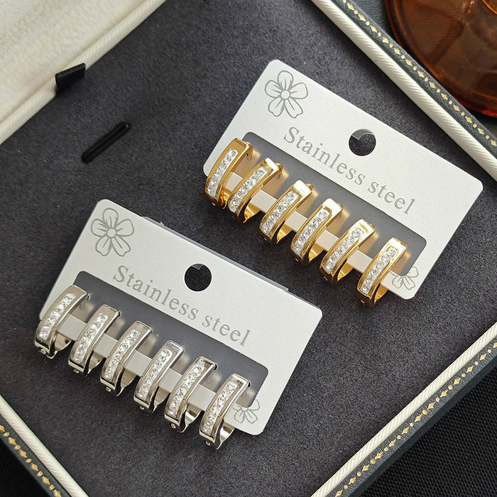 Wholesale Simple and high-end new popular U-shaped geometric full diamond ear buckle with a simple and versatile temperament, titanium steel earrings