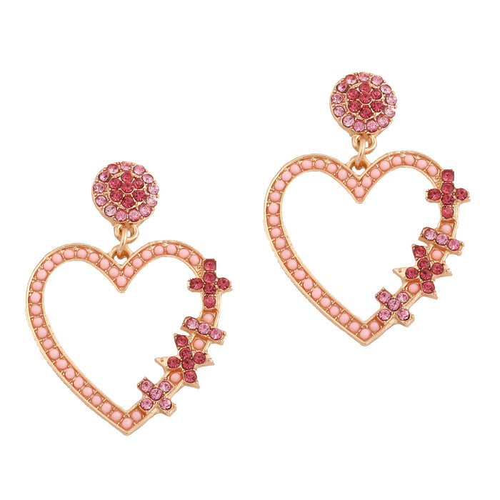 Wholesale heart-shaped rhinestone  beads alloy earrings Valentine's Day earrings for girlfriend