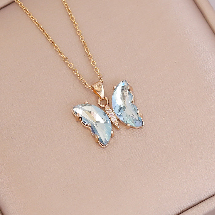 Wholesale Gradient butterfly necklace, women's fashionable stainless steel necklace, personalized collarbone chain