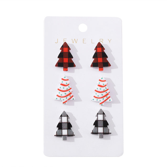 Wholesale Christmas Plaid Cake Christmas Tree Earrings suit Acrylic Earrings Christmas Earrings