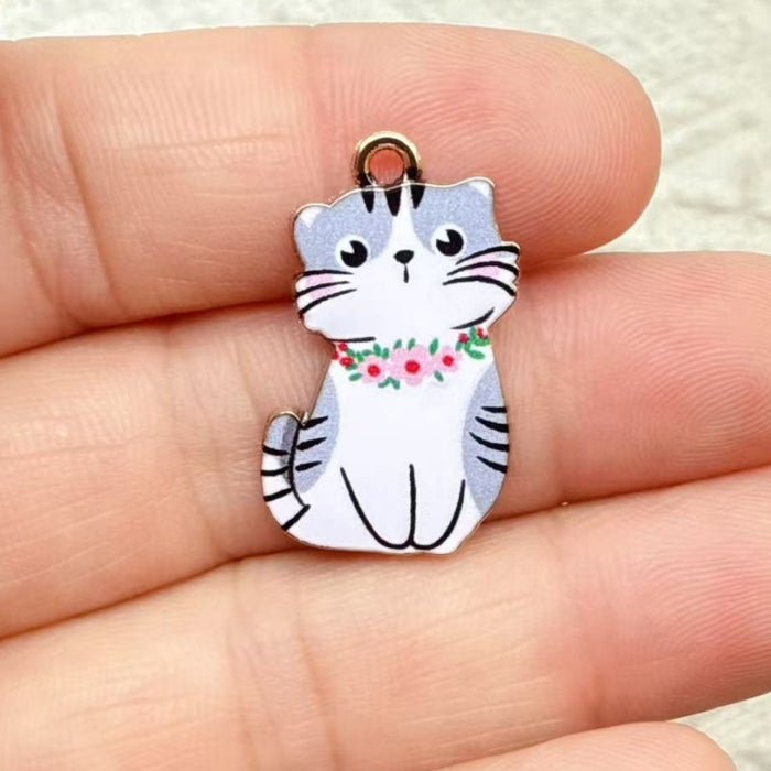 Wholesale 10pcs Cartoon DIY Alloy Printed cat Earrings,  Necklace,  Bracelet,  Keychain Pendant