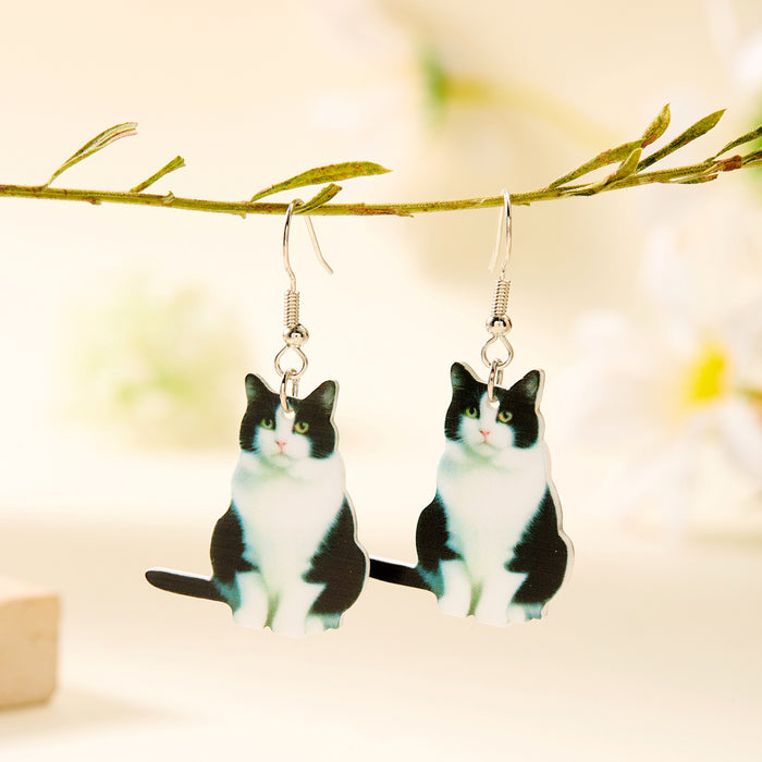 Wholesale small animals cute black and white cat acrylic simulation earrings earrings funny