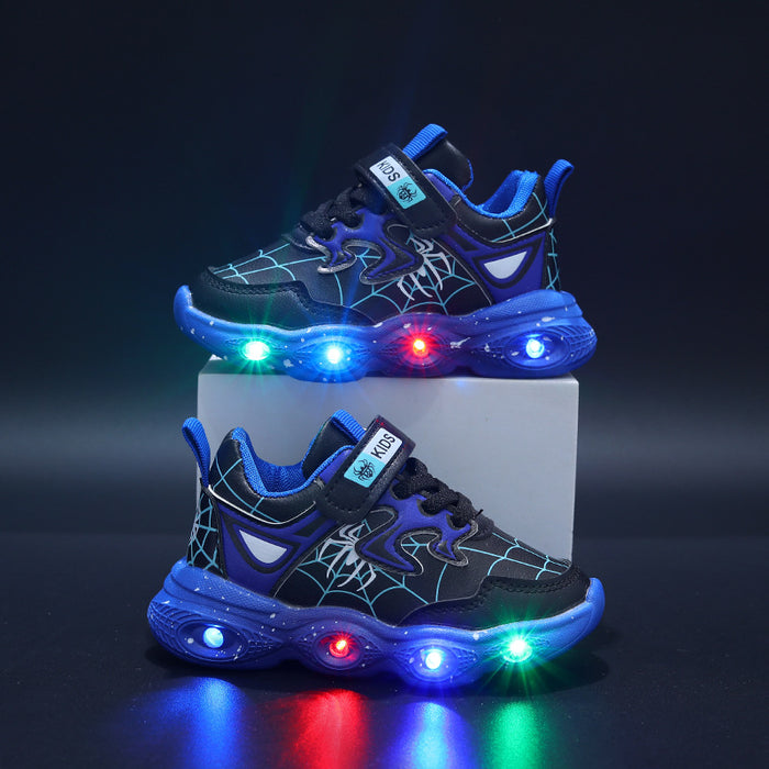 Wholesale Leather Spider Man Single Shoes LED Luminous Children's Shoes 1-6 Years Old Boys' Sports and Leisure Shoes JDC-KS-GS006