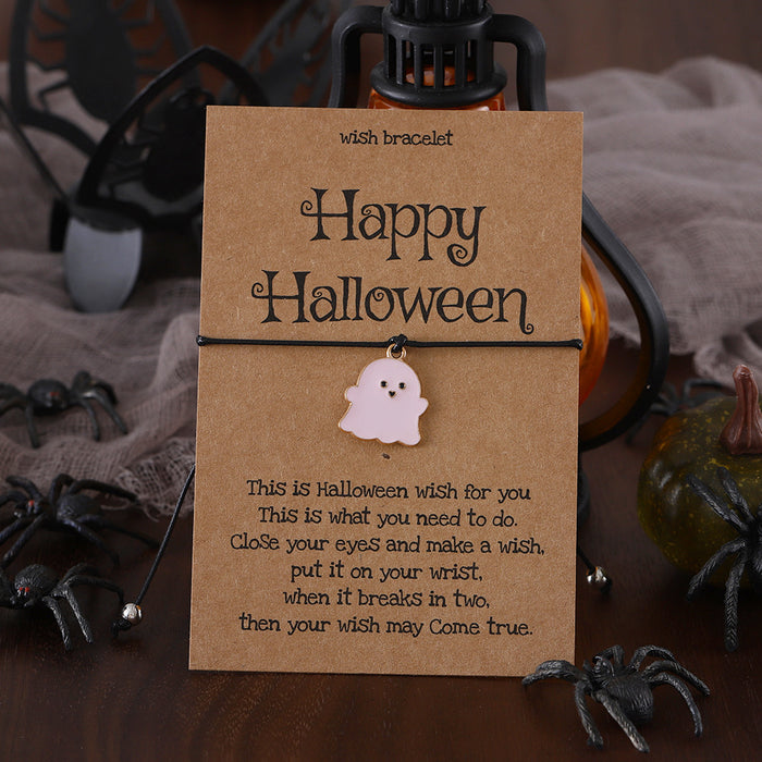 Wholesale Cute colorful ghost pendant bracelet funny oil drop hand-woven card ornaments