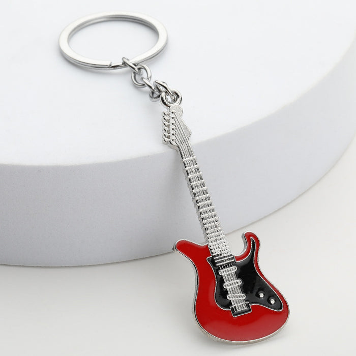 Wholesale Creative Musical Instrument Pendant Keychain Metal Painted Guitar Key Holder Office Culture Keychain Event Gift Bag Decoration