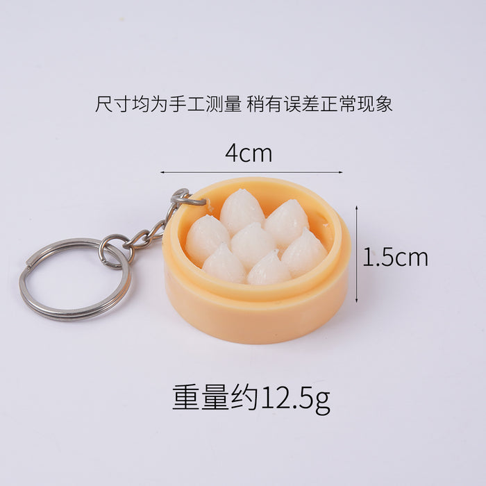 Wholesale Stylish Dim Sum Steamer Basket Keychain PVC Food Charm Car Key Accessory Gift MOQ≥3