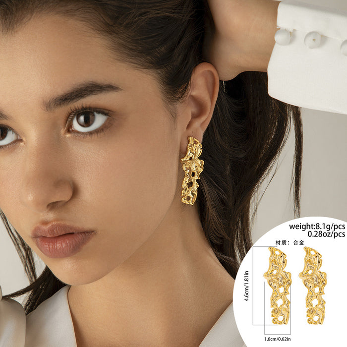 Wholesale Personalized lava heart-shaped liquid droplet earrings with irregular geometric folds