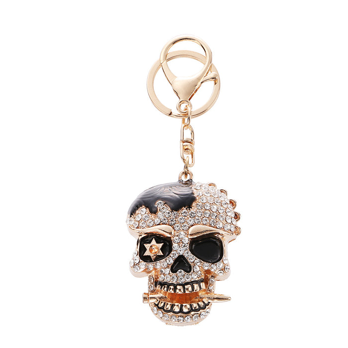 Wholesale Diamond-encrusted Halloween skull keychain alloy skull