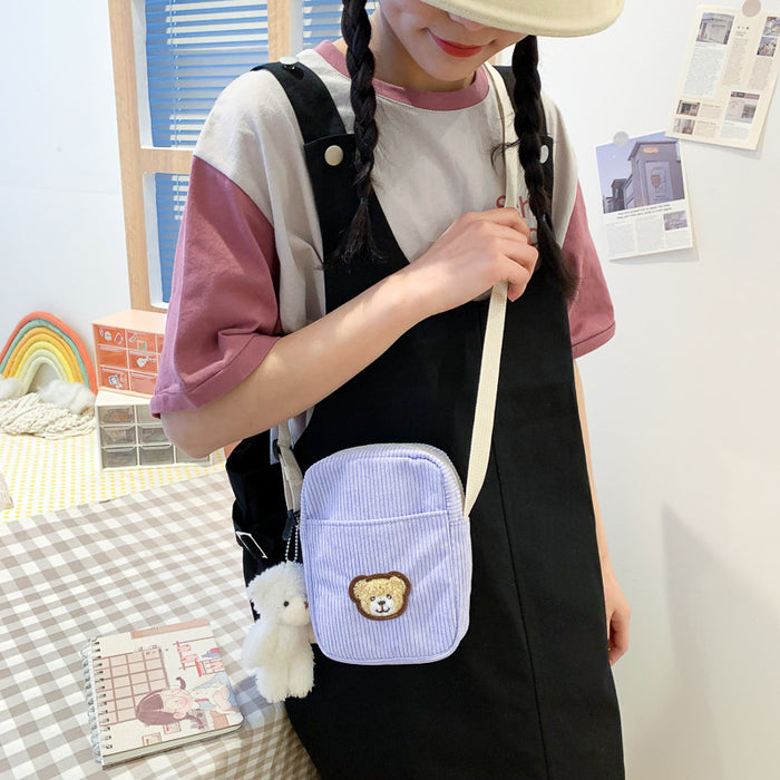 Wholesale Student Cute Bear Cartoon Corduroy Shoulder Bag