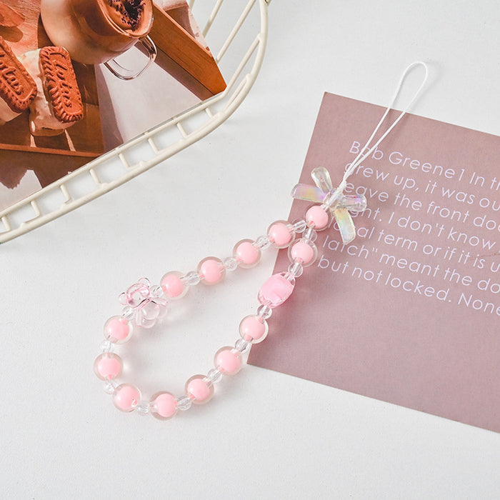 Wholesale Beaded Bear Flower Mobile Phone Chain short Phone Case Hanging Chain Acrylic