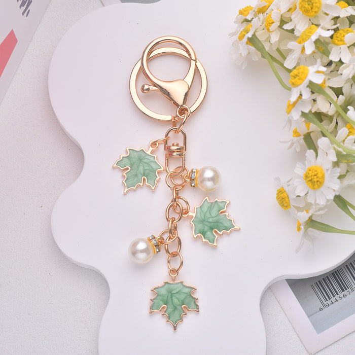 Wholesale Maple Leaf Pearl Pendant Alloy Keychain JDC-KC-Jiax002