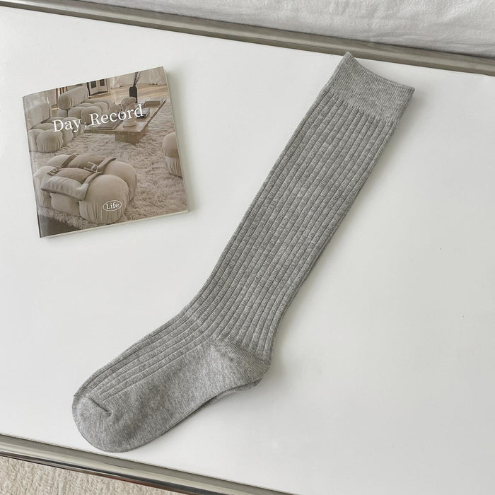 Wholesale Socks Four Seasons Vertical Stripe Solid Color Middle Tube Stacked Socks